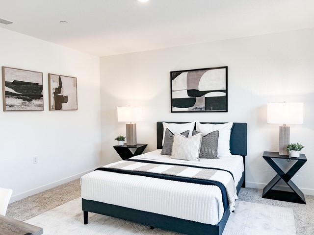 A bed in a room.