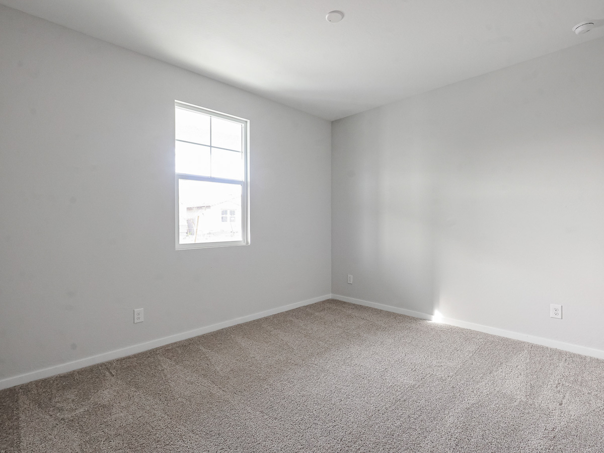 A room with a window and a carpet.