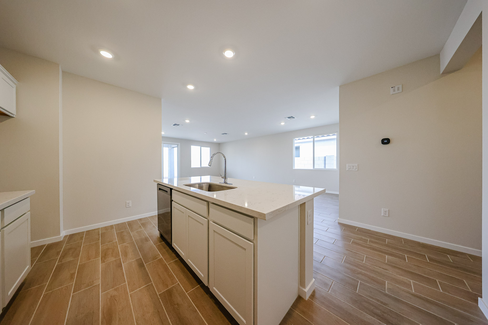 A kitchen with a large island.