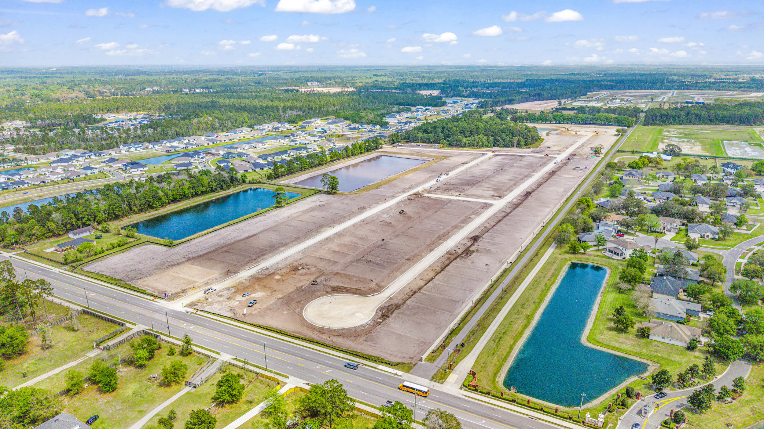 Drone View of Asbury Creek entrance by Century Communities