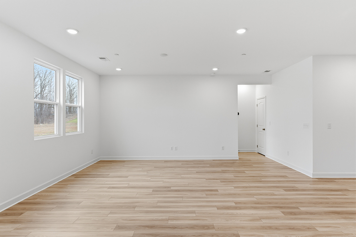 A room with white walls and wood floors.