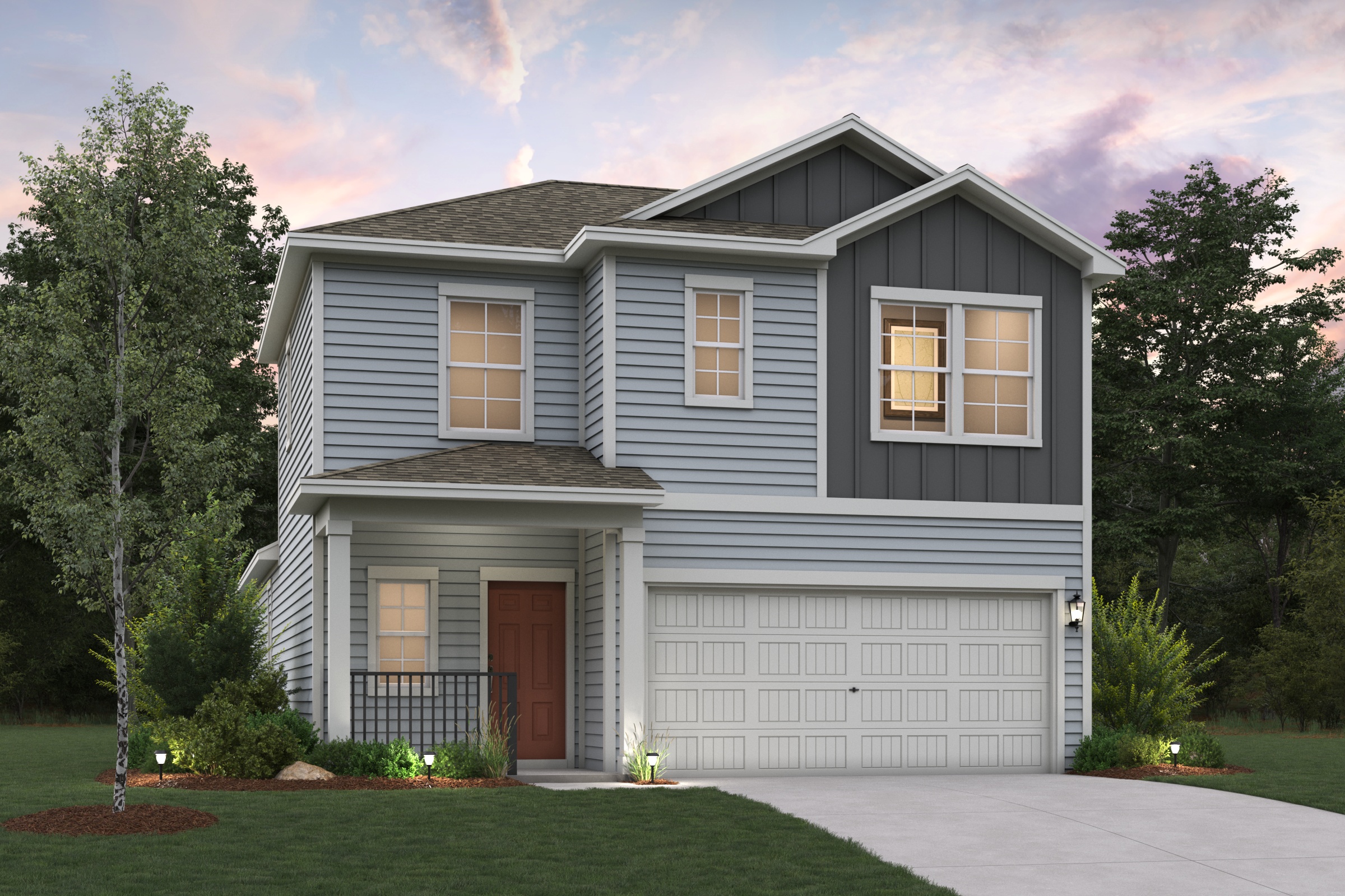 A house with trees around it.