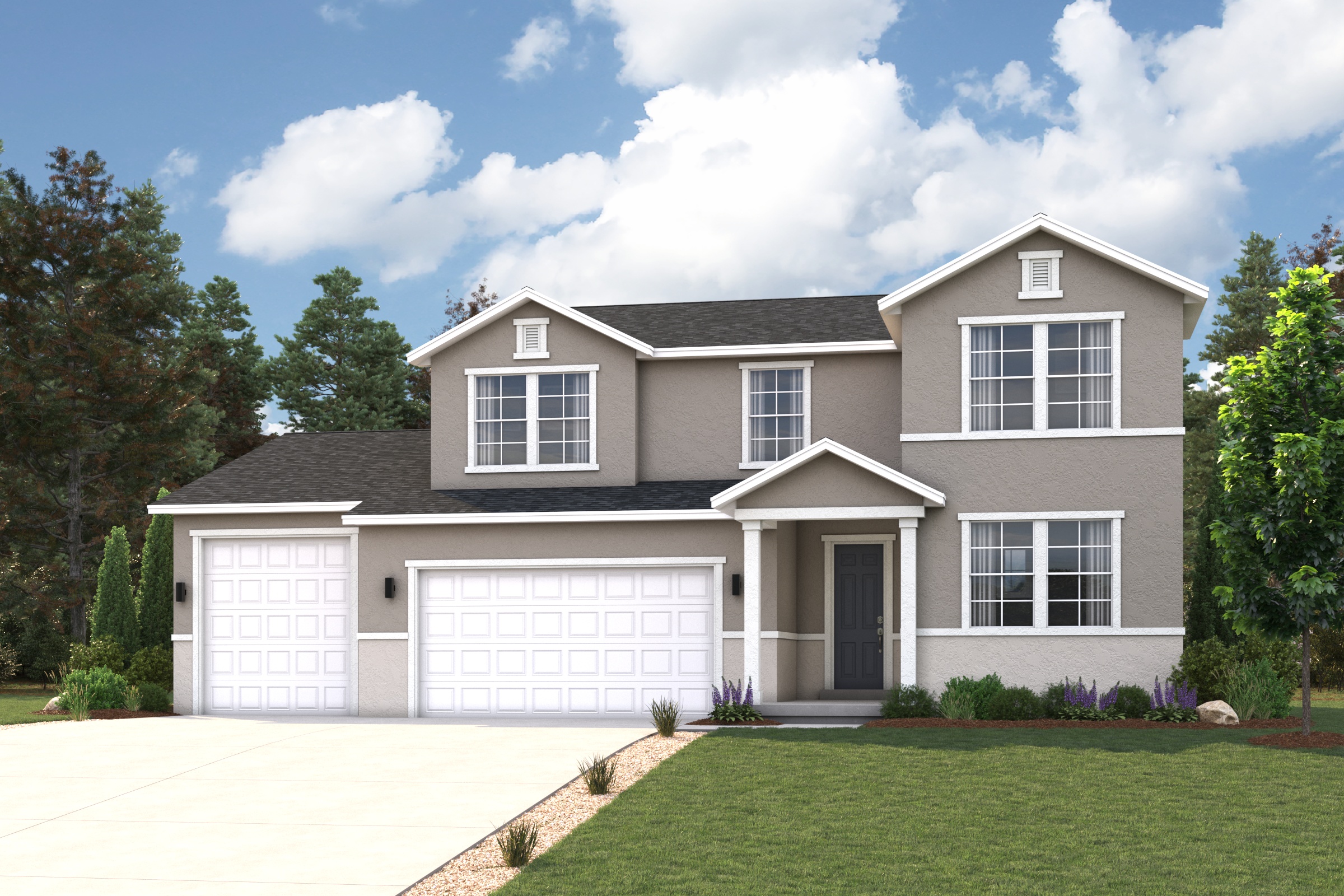 A house with a driveway and a lawn in front of it.