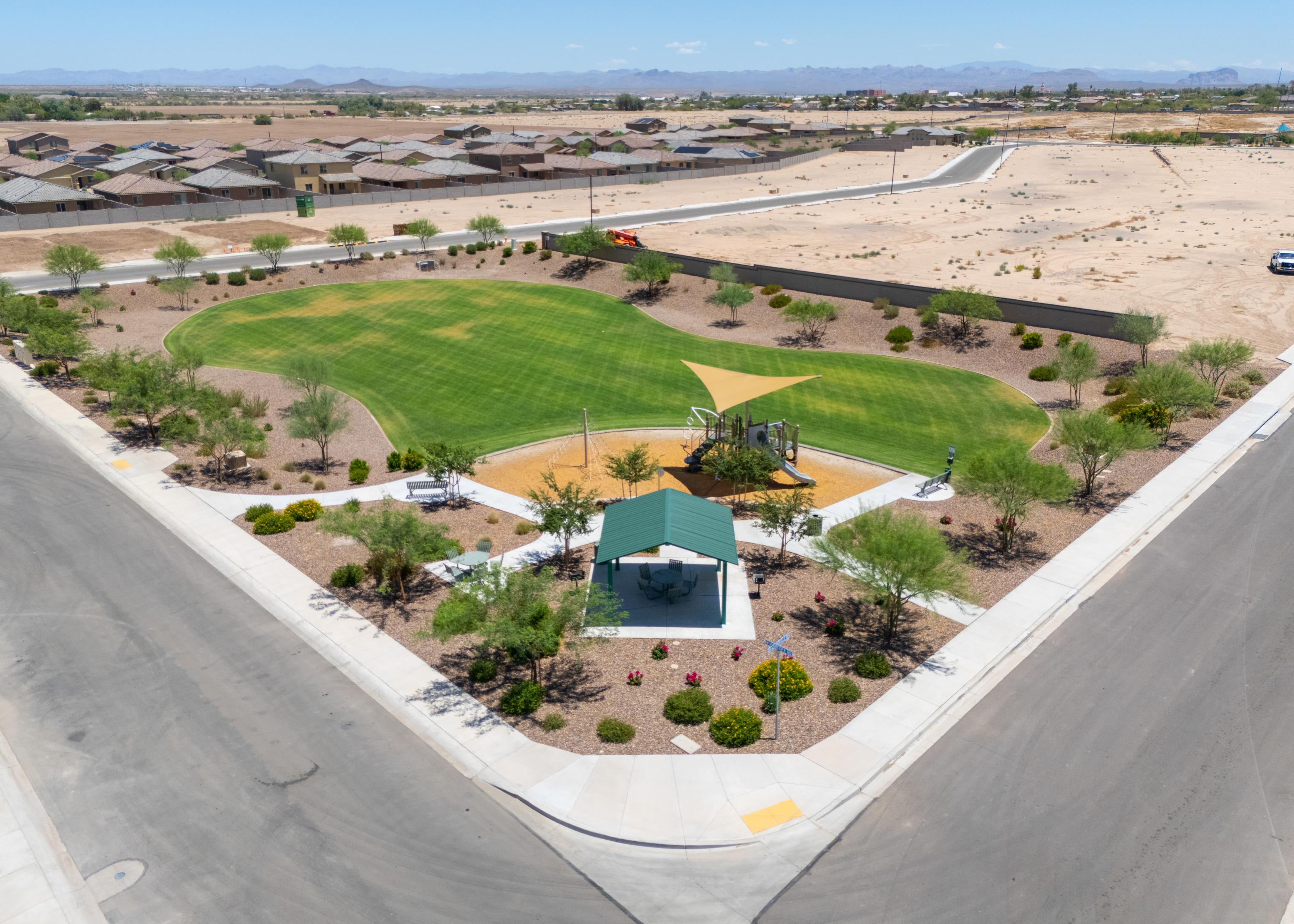 A large green field.